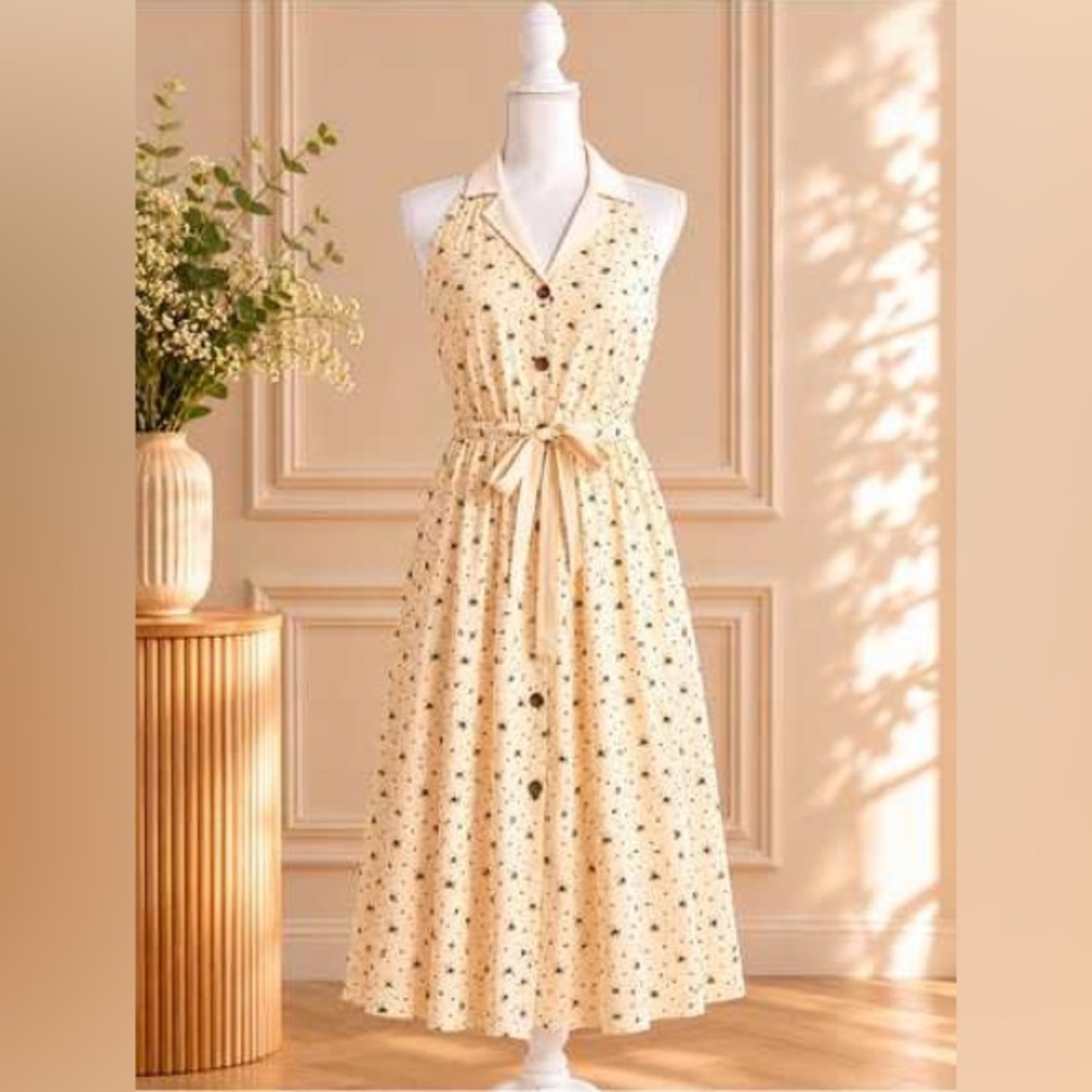 Anthropologie Maeve Bumble Bee Halter Dress Sz 2 🐝